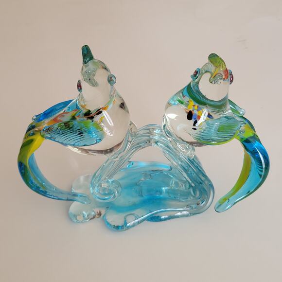 Vintage Hand Blown Tropical Bird Parrots Cockatoos on the branch Murano Style - Picture 11 of 16